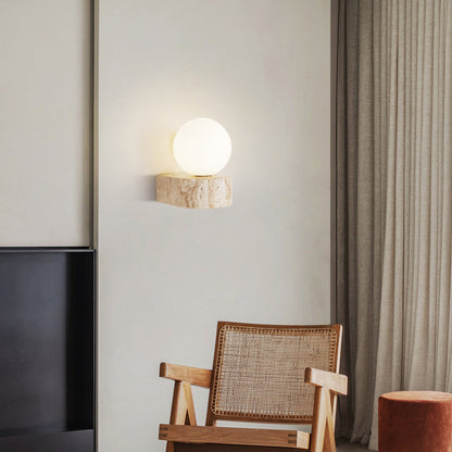 Simplicity Travertine Glass 1/2-Light Wall Sconce Lamp
