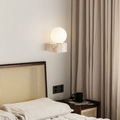 Simplicity Travertine Glass 1/2-Light Wall Sconce Lamp