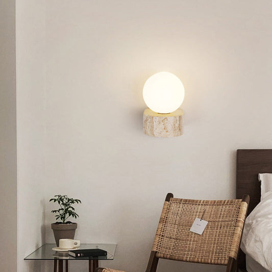Simplicity Travertine Glass 1/2-Light Wall Sconce Lamp