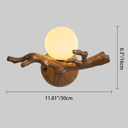 Chinese Branch Circle Resin PVC 1-Light Wall Sconce Lamp