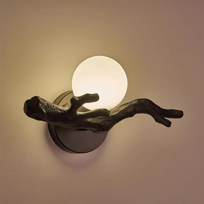 Chinese Branch Circle Resin PVC 1-Light Wall Sconce Lamp