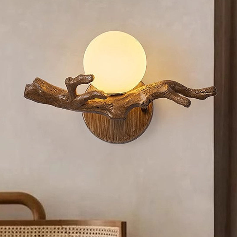 Chinese Branch Circle Resin PVC 1-Light Wall Sconce Lamp