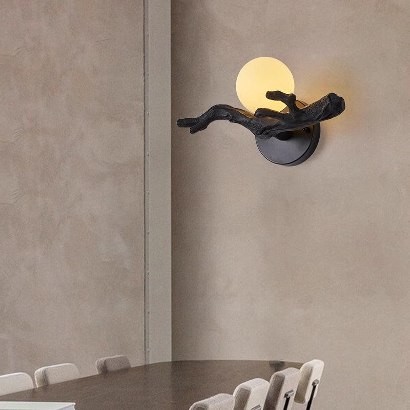 Chinese Branch Circle Resin PVC 1-Light Wall Sconce Lamp
