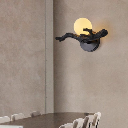 Chinese Branch Circle Resin PVC 1-Light Wall Sconce Lamp
