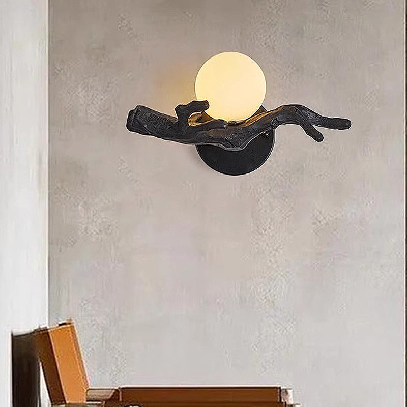 Chinese Branch Circle Resin PVC 1-Light Wall Sconce Lamp