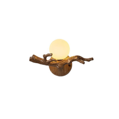 Chinese Branch Circle Resin PVC 1-Light Wall Sconce Lamp