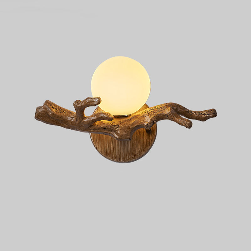 Chinese Branch Circle Resin PVC 1-Light Wall Sconce Lamp