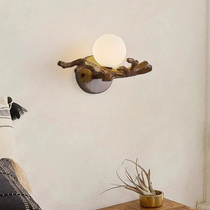 Chinese Branch Circle Resin PVC 1-Light Wall Sconce Lamp