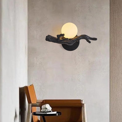 Chinese Branch Circle Resin PVC 1-Light Wall Sconce Lamp