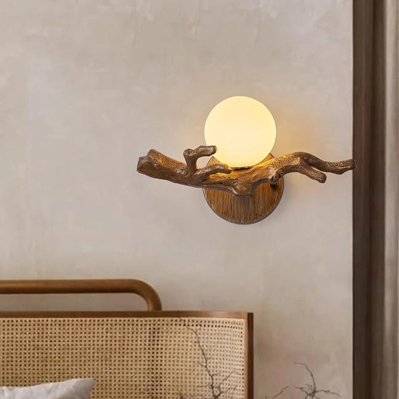 Chinese Branch Circle Resin PVC 1-Light Wall Sconce Lamp