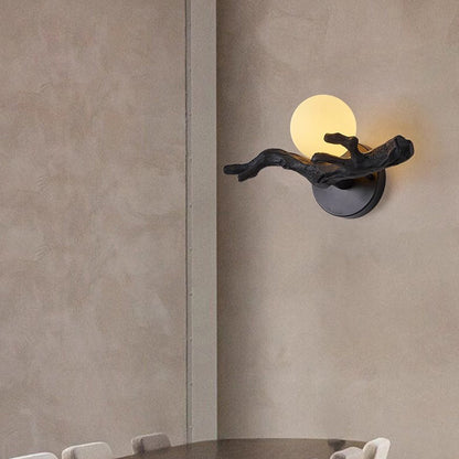 Chinese Branch Circle Resin PVC 1-Light Wall Sconce Lamp