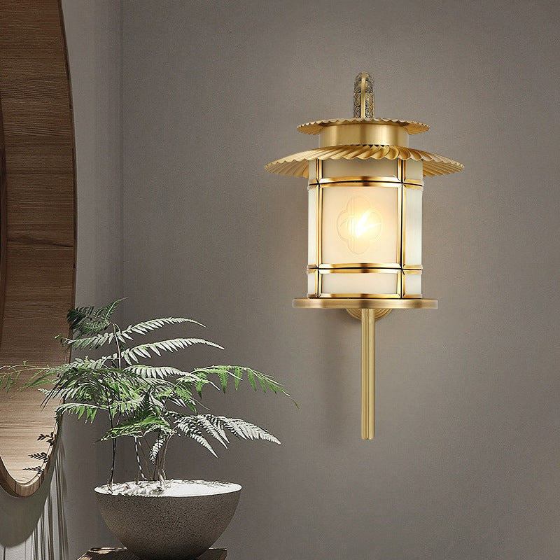 Chinese Copper Soldered Glass 1-Light Wall Sconce Lamp