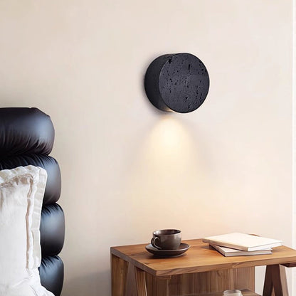 Minimalist Round Yellow Travertine 1-Light Wall Sconce Lamp