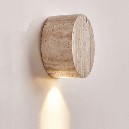 Minimalist Round Yellow Travertine 1-Light Wall Sconce Lamp