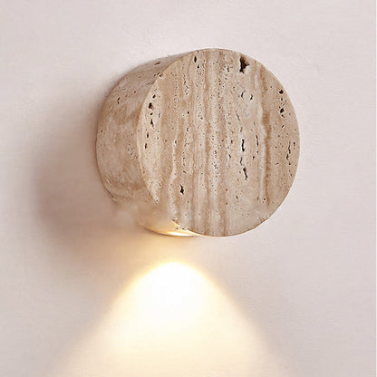 Minimalist Round Yellow Travertine 1-Light Wall Sconce Lamp