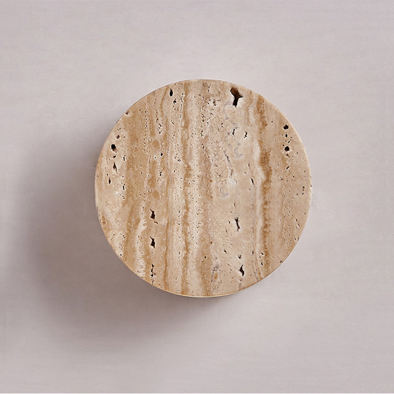 Minimalist Round Yellow Travertine 1-Light Wall Sconce Lamp