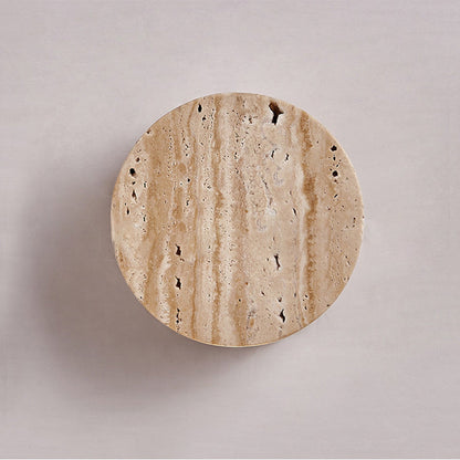Minimalist Round Yellow Travertine 1-Light Wall Sconce Lamp