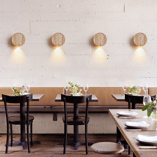 Minimalist Round Yellow Travertine 1-Light Wall Sconce Lamp