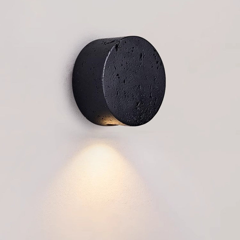 Minimalist Round Yellow Travertine 1-Light Wall Sconce Lamp