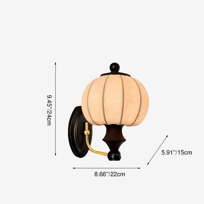 Round Ash Wood Faux Silk 1-Light Wall Sconce Lamp