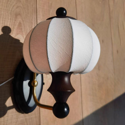 Round Ash Wood Faux Silk 1-Light Wall Sconce Lamp