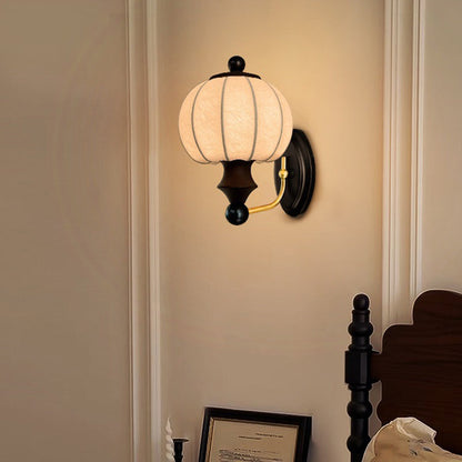 Round Ash Wood Faux Silk 1-Light Wall Sconce Lamp