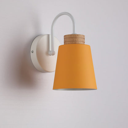 Nordic Cylindrical Wood Iron 1-Light Wall Sconce Lamp