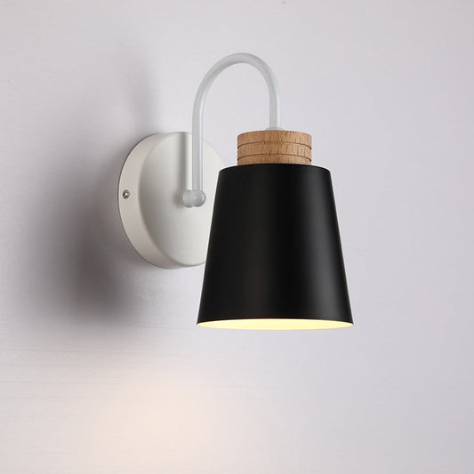 Nordic Cylindrical Wood Iron 1-Light Wall Sconce Lamp