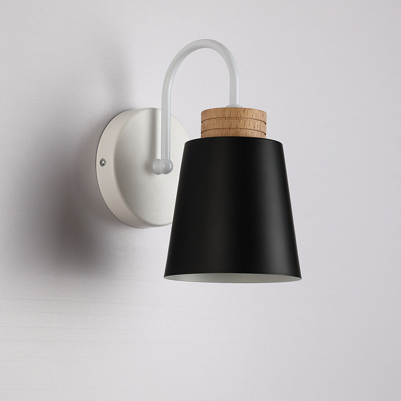 Nordic Cylindrical Wood Iron 1-Light Wall Sconce Lamp