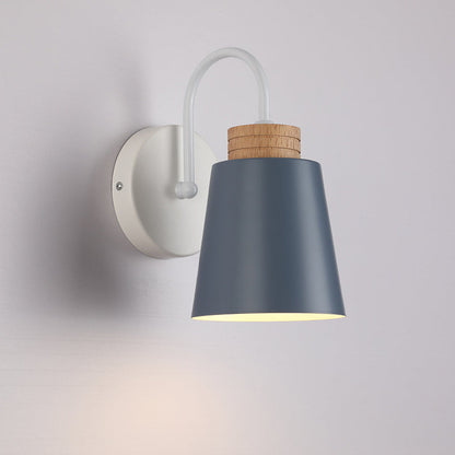 Nordic Cylindrical Wood Iron 1-Light Wall Sconce Lamp