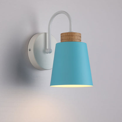 Nordic Cylindrical Wood Iron 1-Light Wall Sconce Lamp