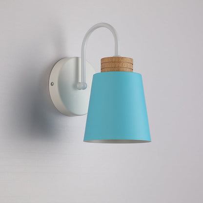 Nordic Cylindrical Wood Iron 1-Light Wall Sconce Lamp