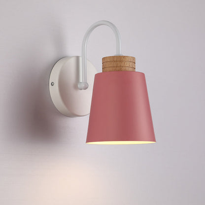 Nordic Cylindrical Wood Iron 1-Light Wall Sconce Lamp