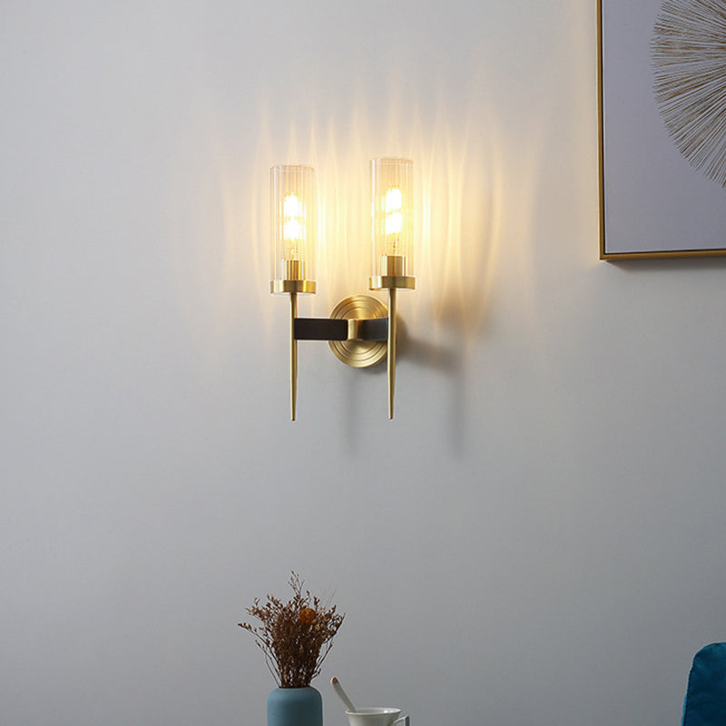Retro Copper Glass Linear 1/2 Light Wall Sconce Lamp
