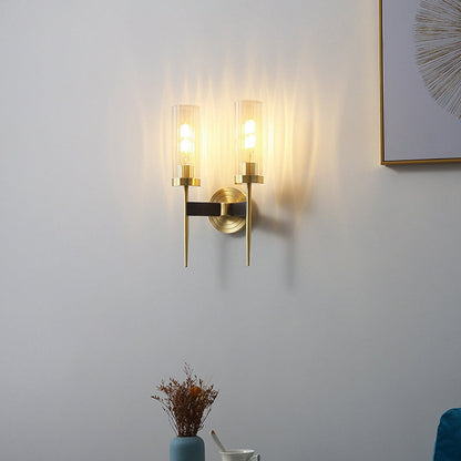 Retro Copper Glass Linear 1/2 Light Wall Sconce Lamp