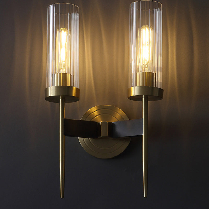 Retro Copper Glass Linear 1/2 Light Wall Sconce Lamp