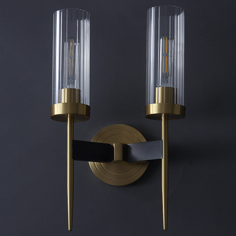 Retro Copper Glass Linear 1/2 Light Wall Sconce Lamp
