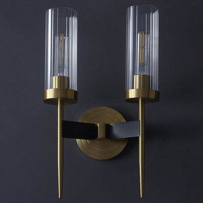 Retro Copper Glass Linear 1/2 Light Wall Sconce Lamp