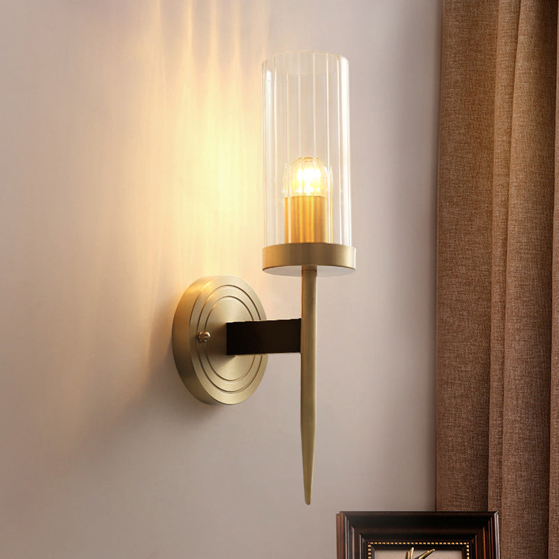 Retro Copper Glass Linear 1/2 Light Wall Sconce Lamp