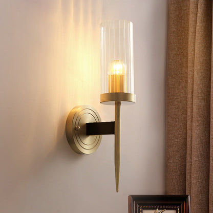 Retro Copper Glass Linear 1/2 Light Wall Sconce Lamp