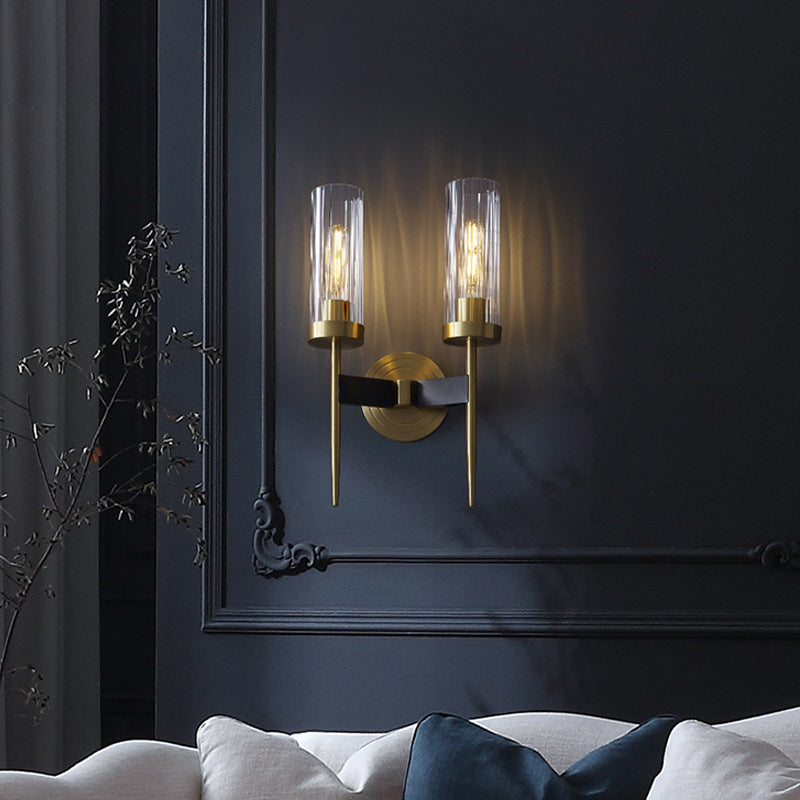 Retro Copper Glass Linear 1/2 Light Wall Sconce Lamp