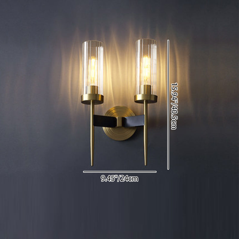 Retro Copper Glass Linear 1/2 Light Wall Sconce Lamp