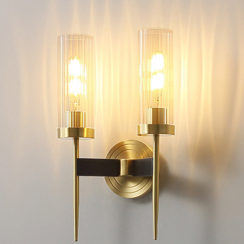 Retro Copper Glass Linear 1/2 Light Wall Sconce Lamp