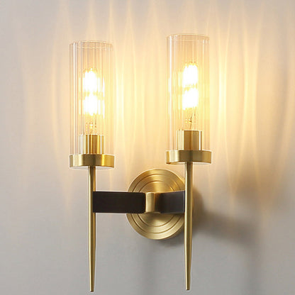 Retro Copper Glass Linear 1/2 Light Wall Sconce Lamp