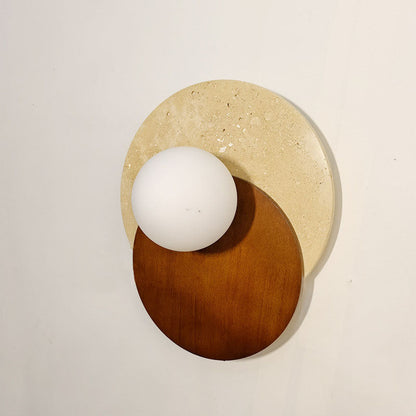 Japanese Glass Wood Round 1-Light Wall Sconce Lamp