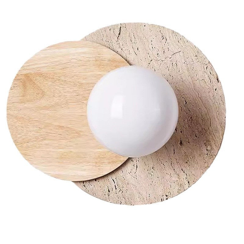 Japanese Glass Wood Round 1-Light Wall Sconce Lamp