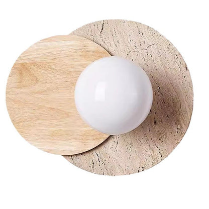 Japanese Glass Wood Round 1-Light Wall Sconce Lamp