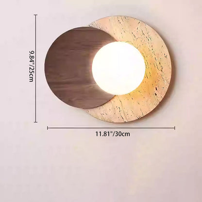 Japanese Glass Wood Round 1-Light Wall Sconce Lamp