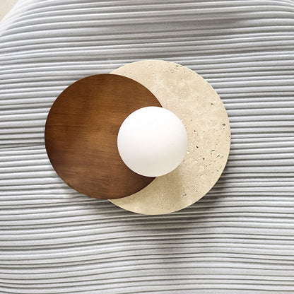 Japanese Glass Wood Round 1-Light Wall Sconce Lamp