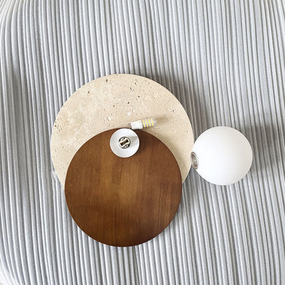 Japanese Glass Wood Round 1-Light Wall Sconce Lamp